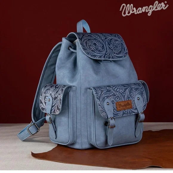 Wrangler Vintage Floral Tooled Backpack - Blue Jean - Picture 2 of 6